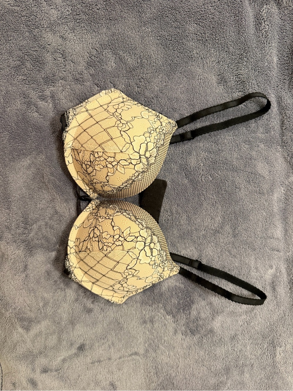 Lace Overlay Push-Up Bra in Cream and Black